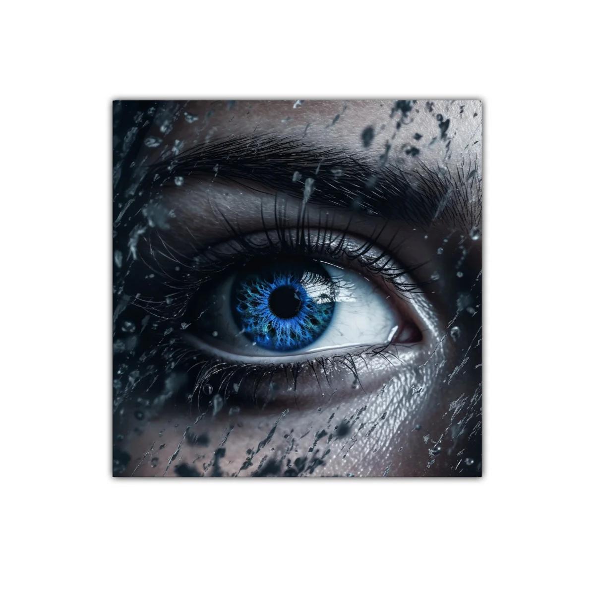 Impactante mirada azul con gotas en primer plano — imagen principal