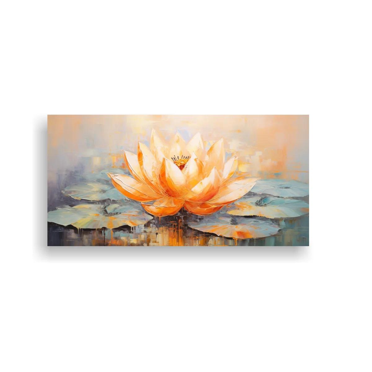Cuadro flor de loto naranja con reflejo en el agua
