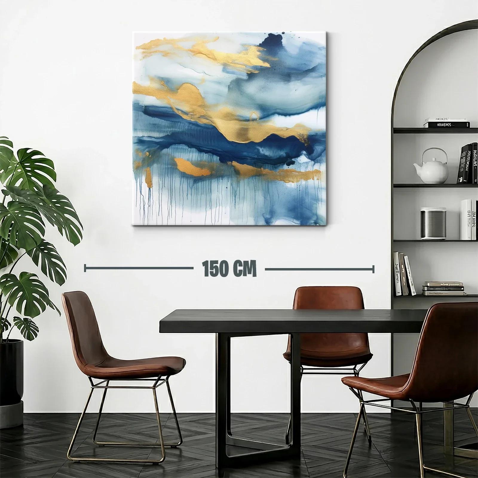 Cuadro abstracto con tonos azules y dorados elegantes — miniatura 2
