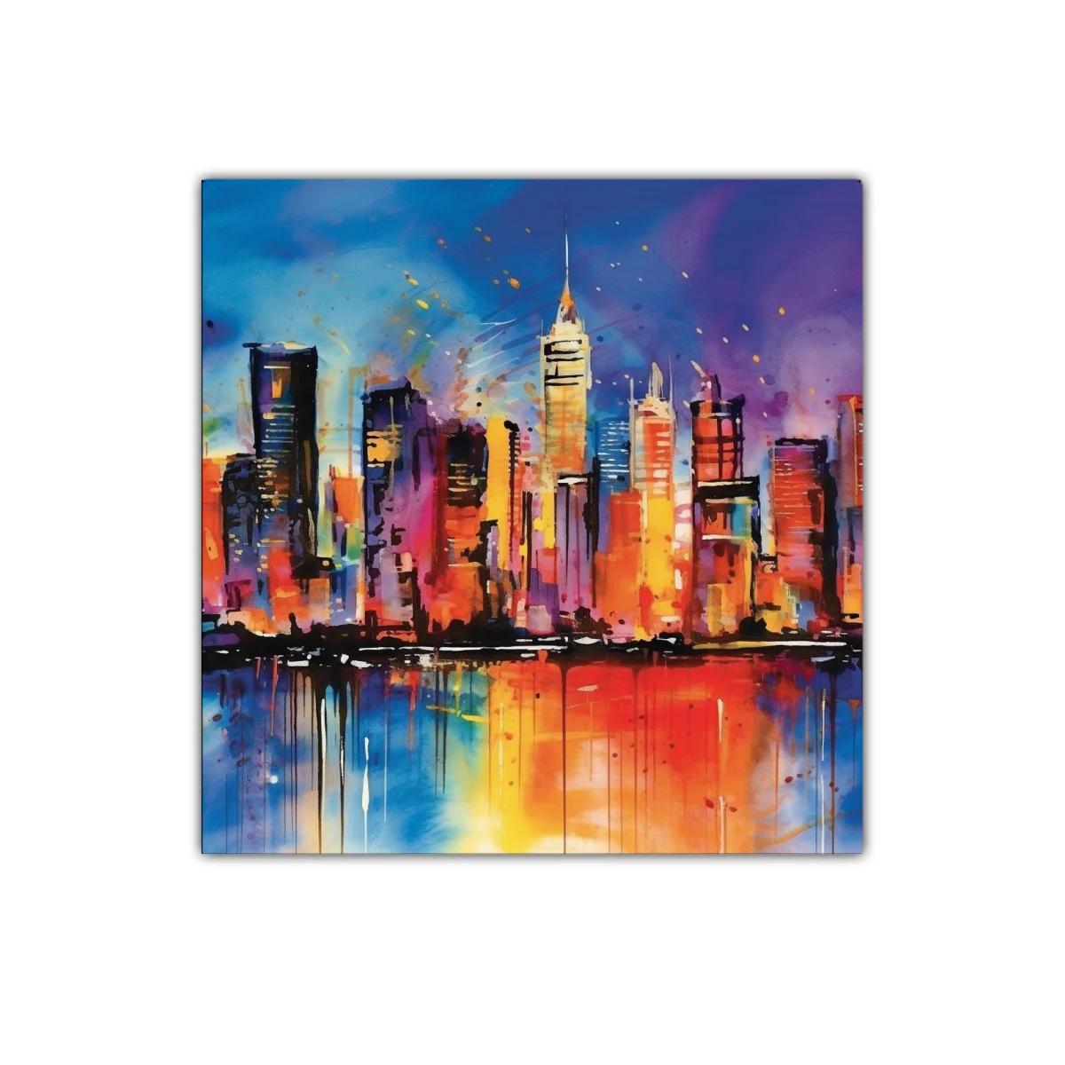 Vibrante ciudad nocturna entre luces y reflejos coloridos — imagen principal