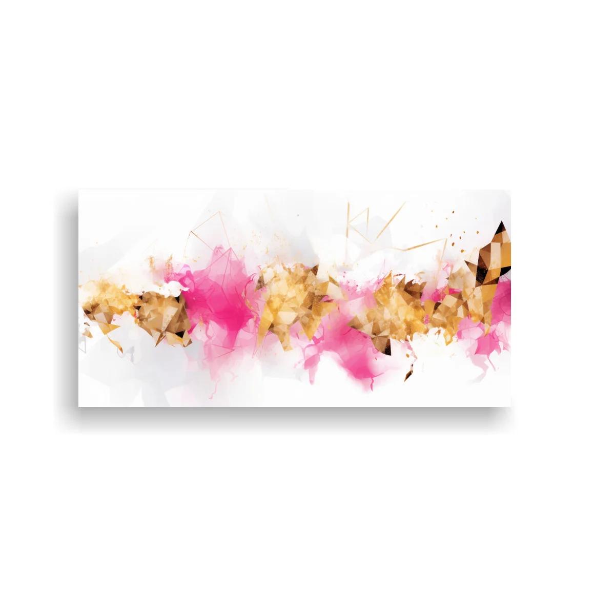Cuadro mancha abstracta rosa y dorada con franja horizontal