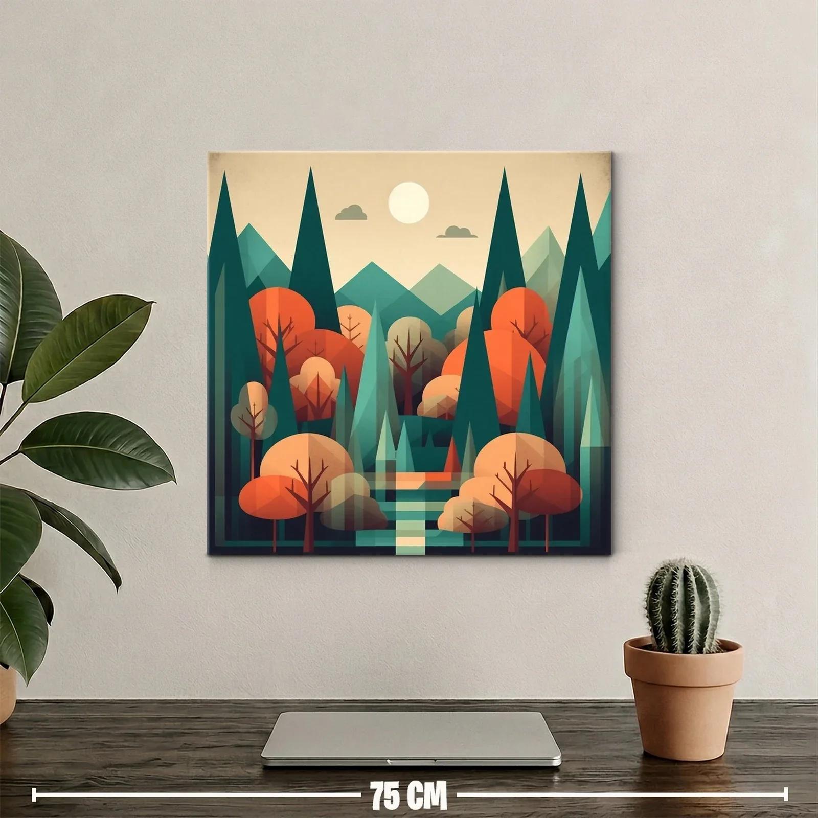 Paisaje geométrico bosque otoñal con tonos cálidos y verdes — miniatura 2