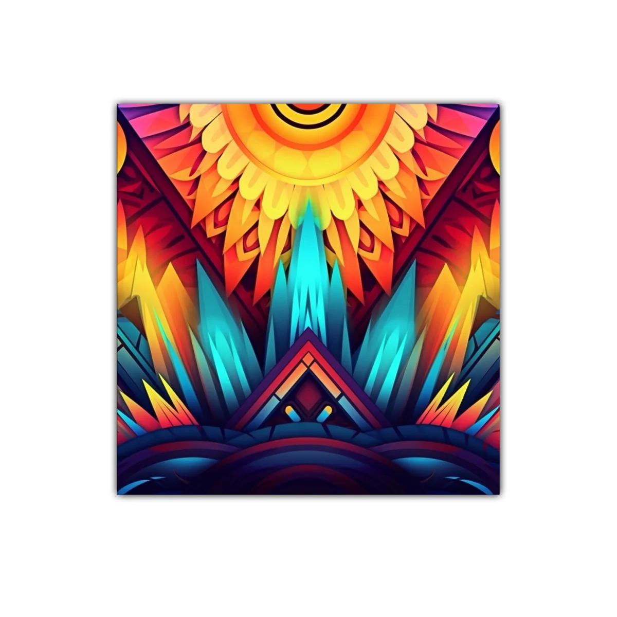 Cuadro decorativo con patrón geométrico en tonos vibrantes