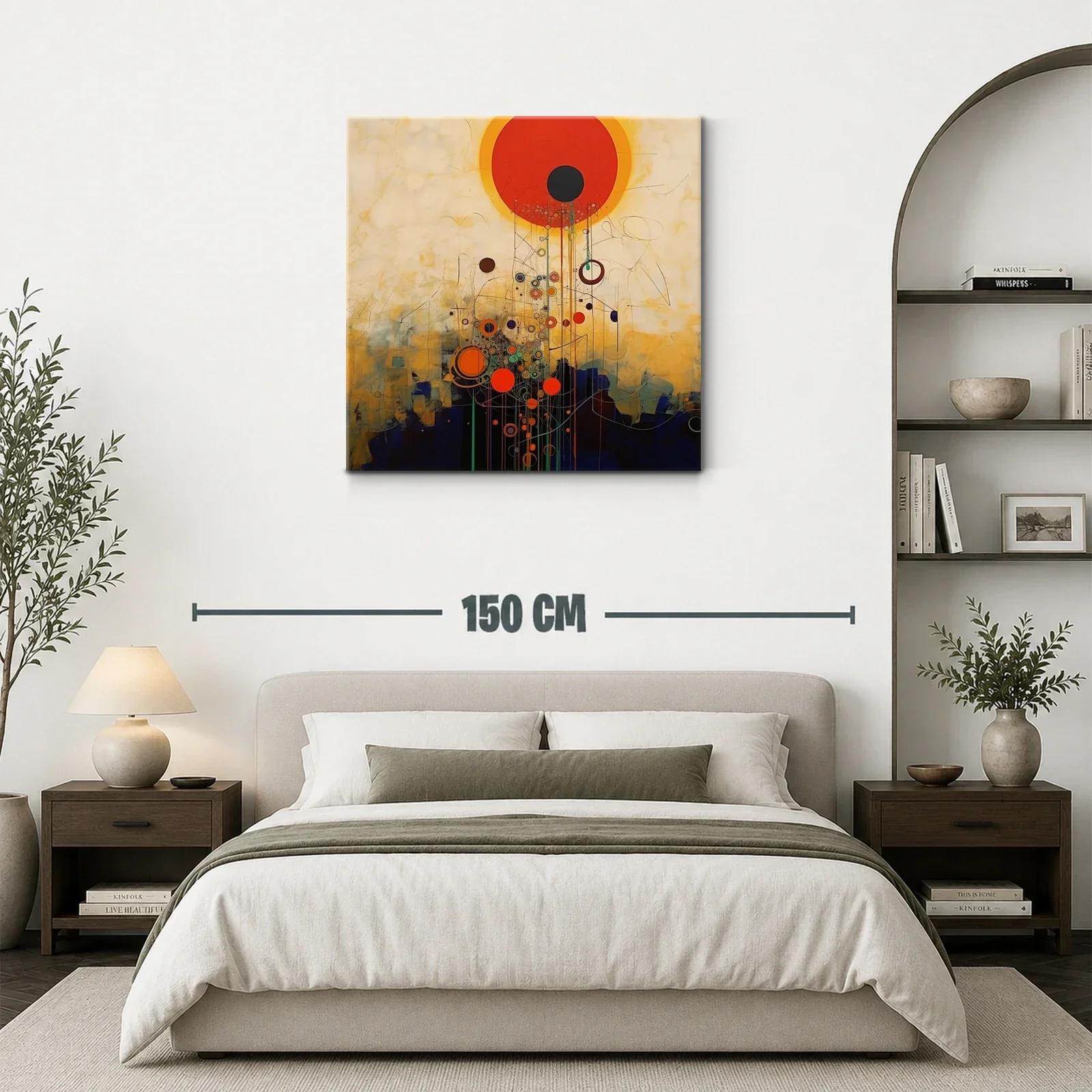 Cuadro abstracto con círculos vibrantes y tonos cálidos — miniatura 3