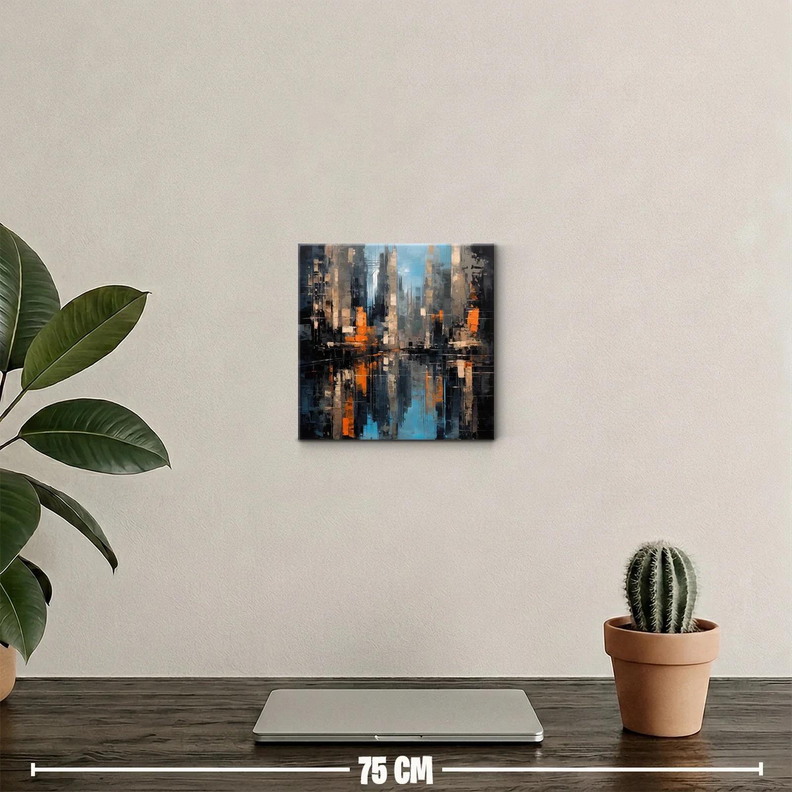Cuadro abstracto de ciudad con reflejos vibrantes — miniatura 2
