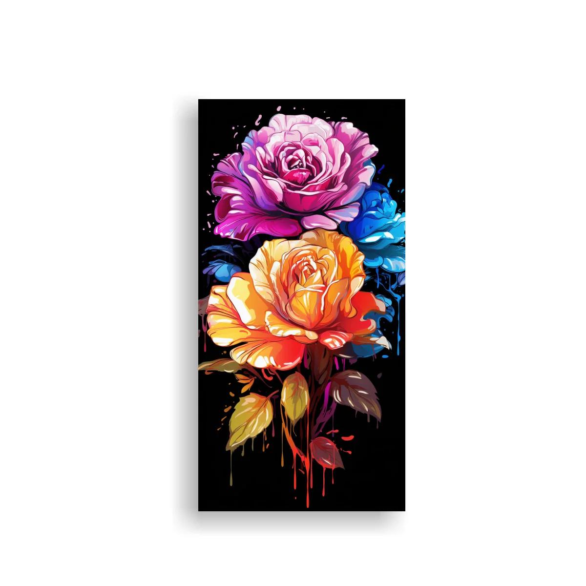 Cuadro ramo de rosas con rosa azul y goteos expresivos