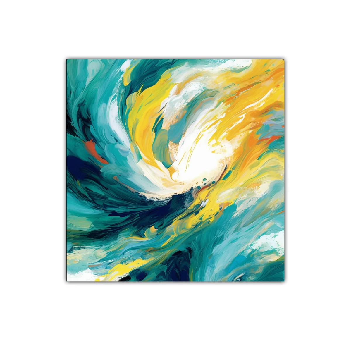 Cuadro abstracto con vibrantes tonos turquesa y amarillo — miniatura 1