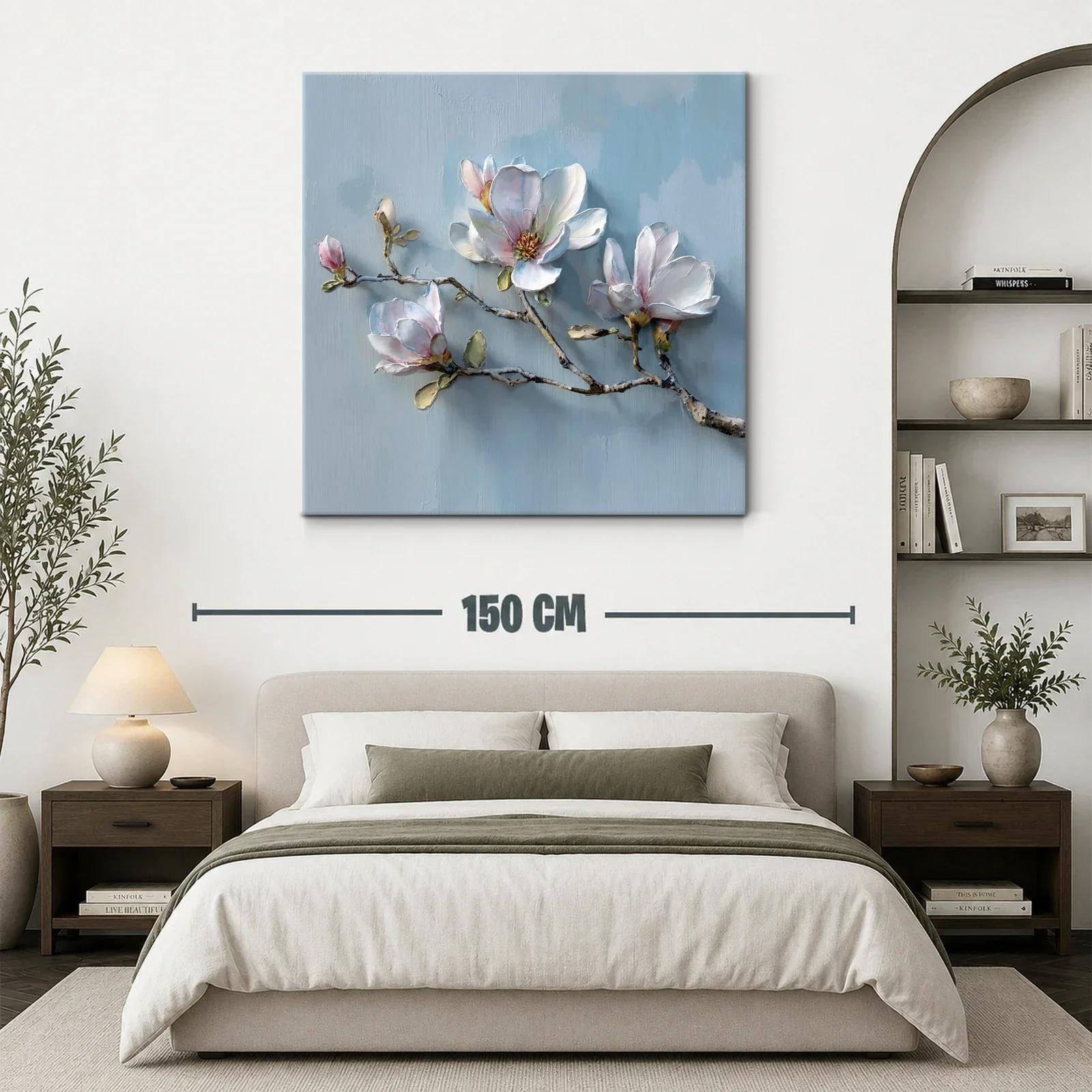 Cuadro con delicadas flores blancas sobre fondo azul claro — miniatura 3