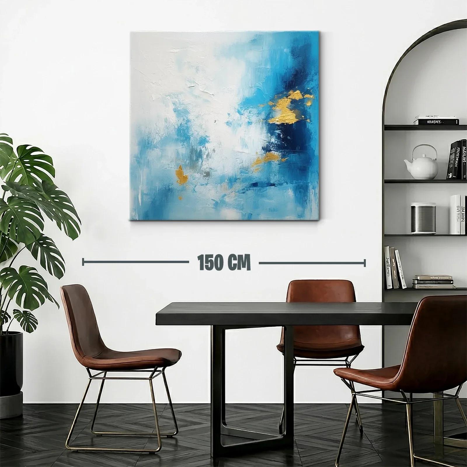 Cuadro abstracto con tonos azules y toques dorados — miniatura 2
