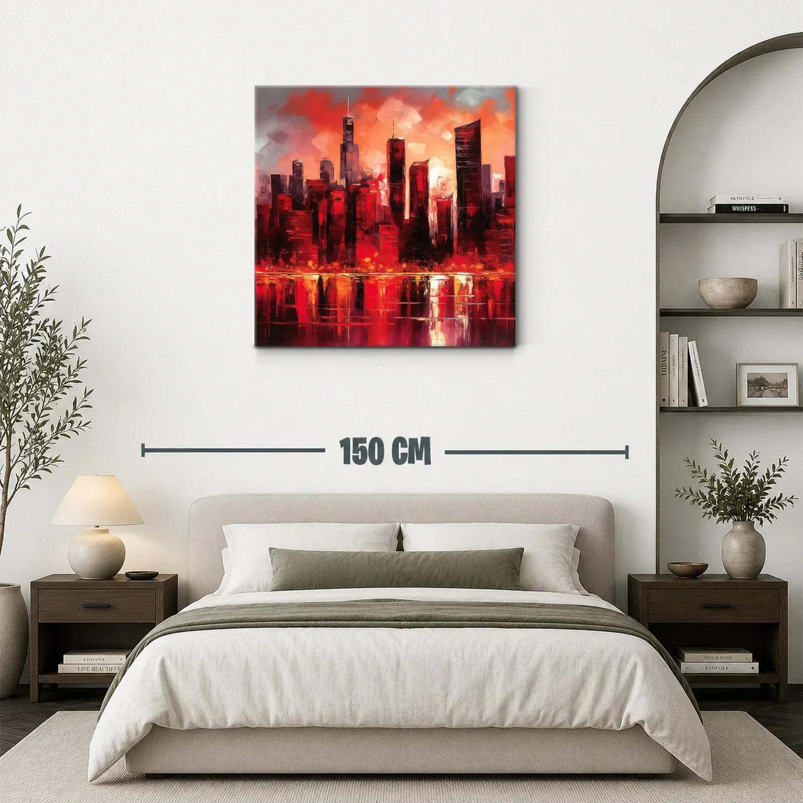 Atardecer urbano vibrante con reflejos intensos en rojo y naranja — miniatura 3