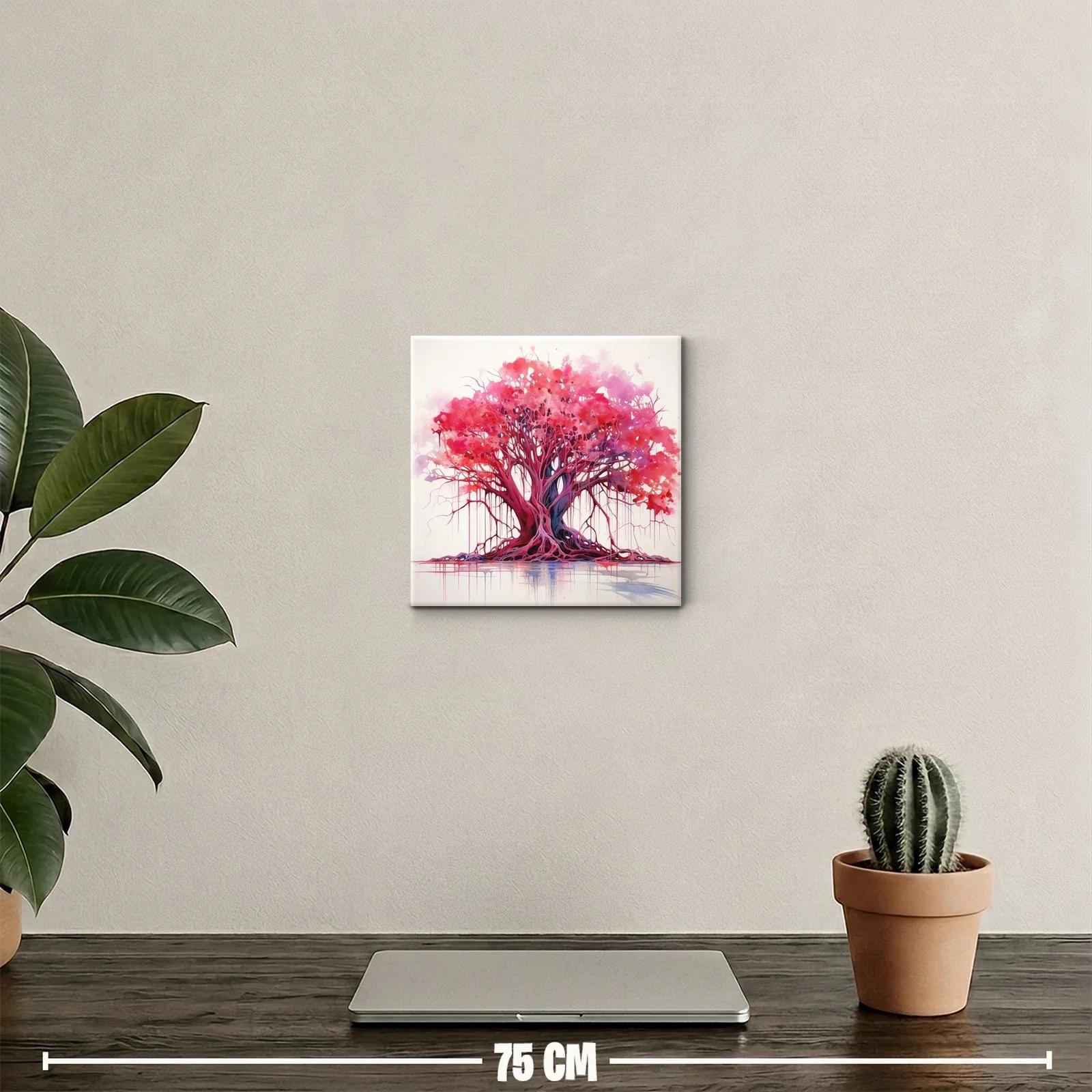Árbol vibrante con tonos rojos y morados en composición fluida — miniatura 2