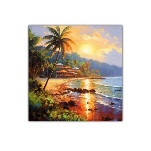 Atardecer tropical con palmeras y playa serena