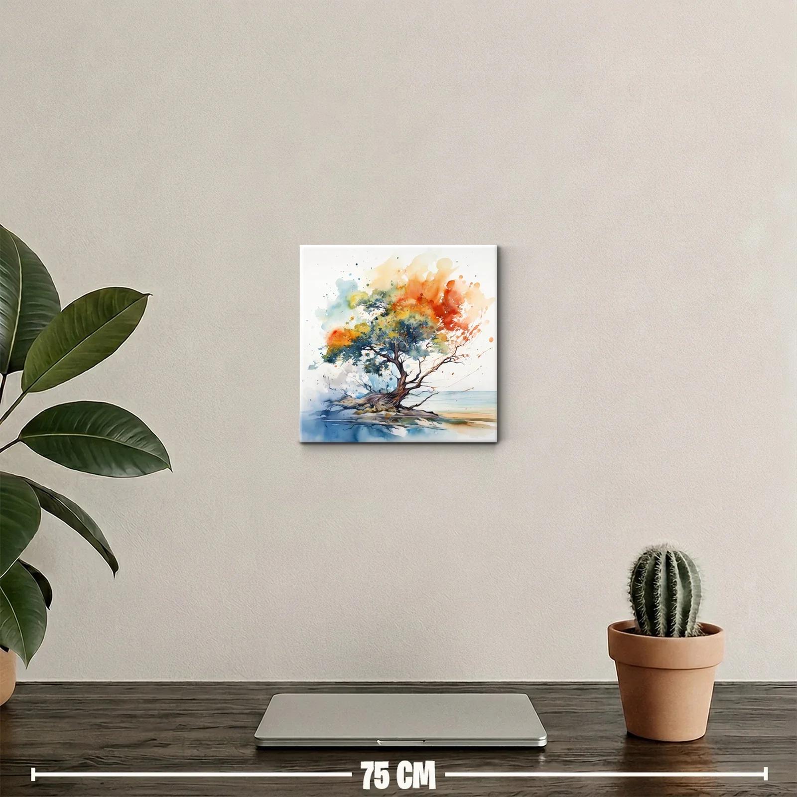 Árbol solitario con vibrantes tonos otoñales y azules suaves — miniatura 2