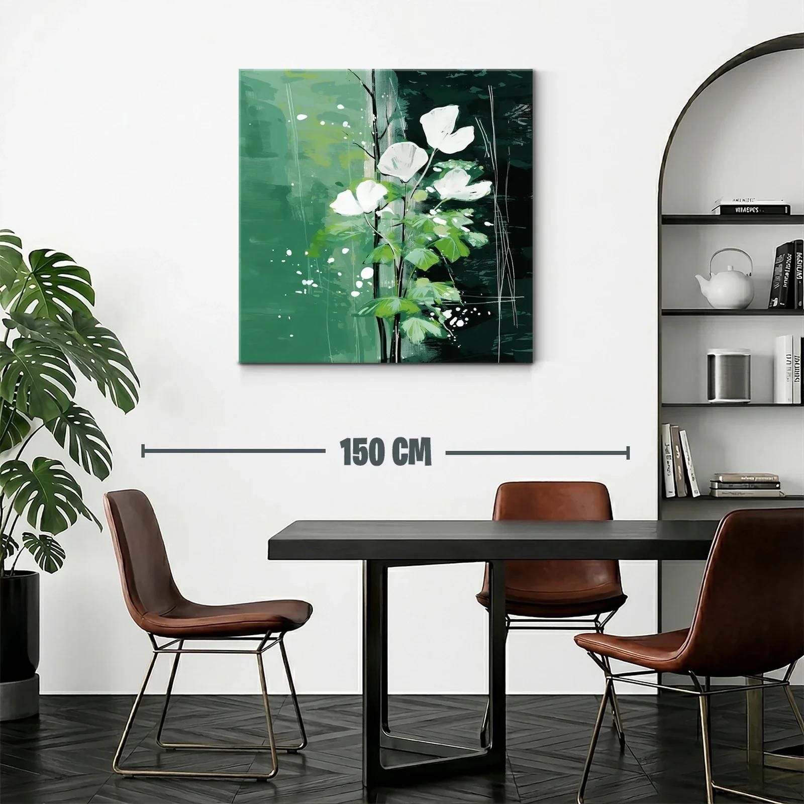 Flores blancas sobre fondo verde con toques abstractos — miniatura 2
