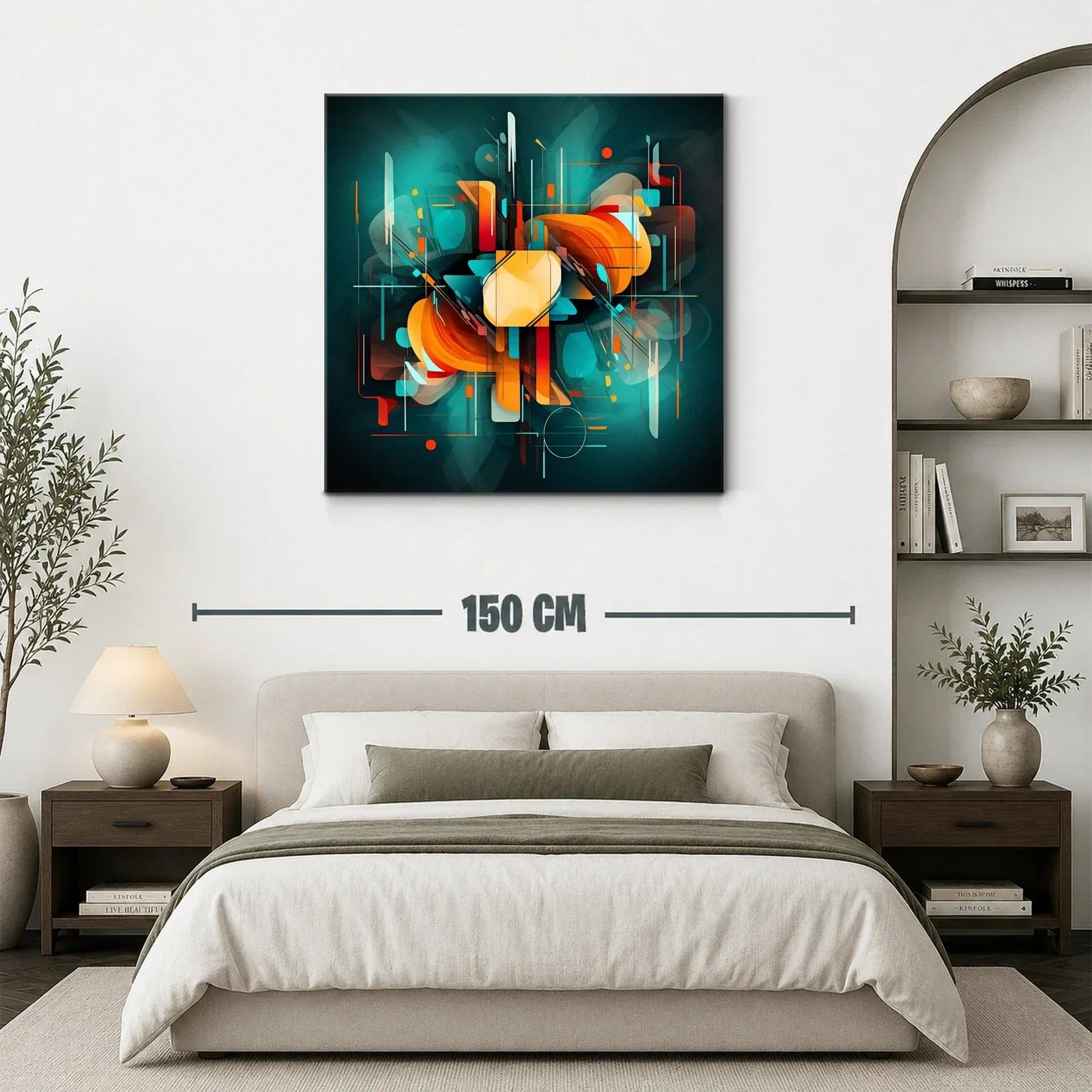 Composición abstracta en tonos turquesa y naranja vibrante — miniatura 3