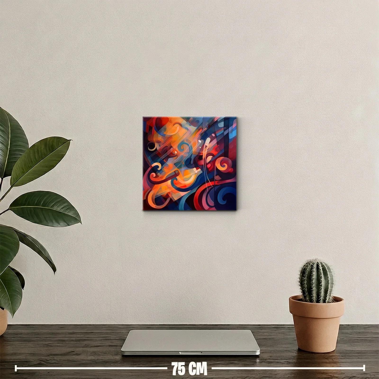 Cuadro decorativo abstracto con formas fluidas en tonos cálidos y fríos — miniatura 2