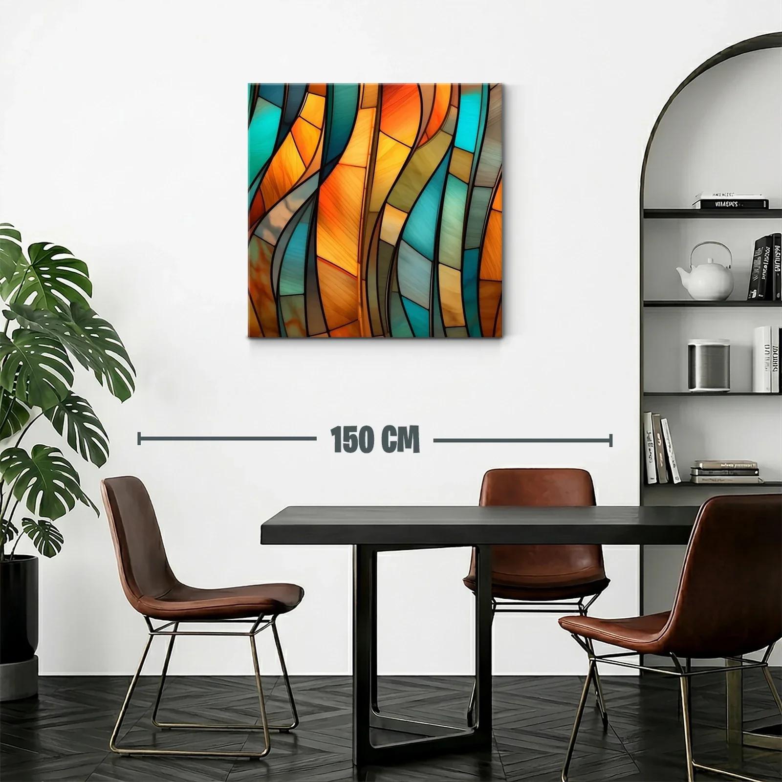 Cuadro abstracto con tonos cálidos y fríos entrelazados — miniatura 2
