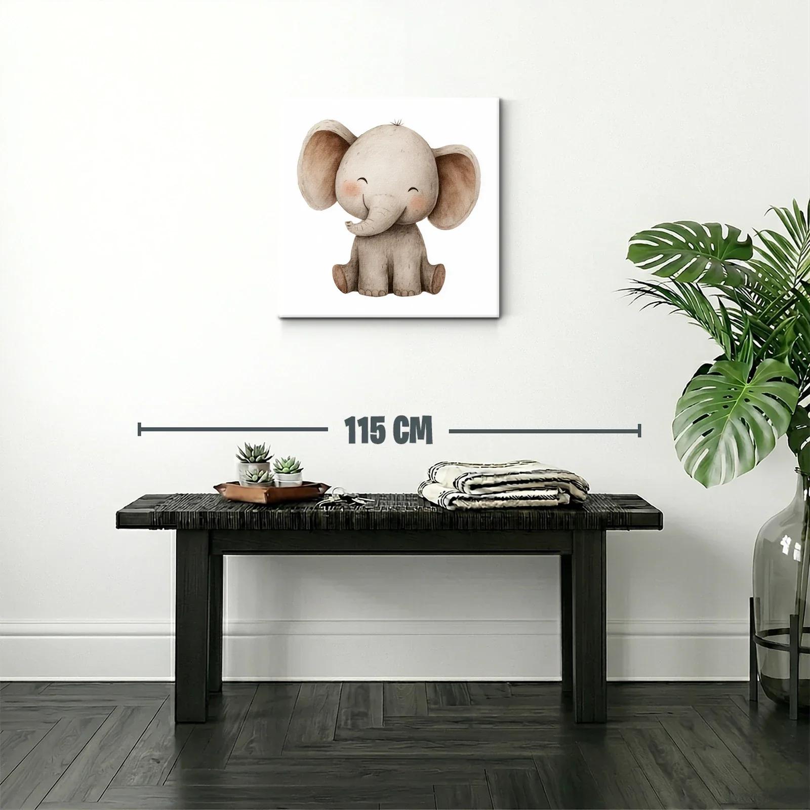 Cuadro infantil elefante adorable con tonos neutros suaves — miniatura 2