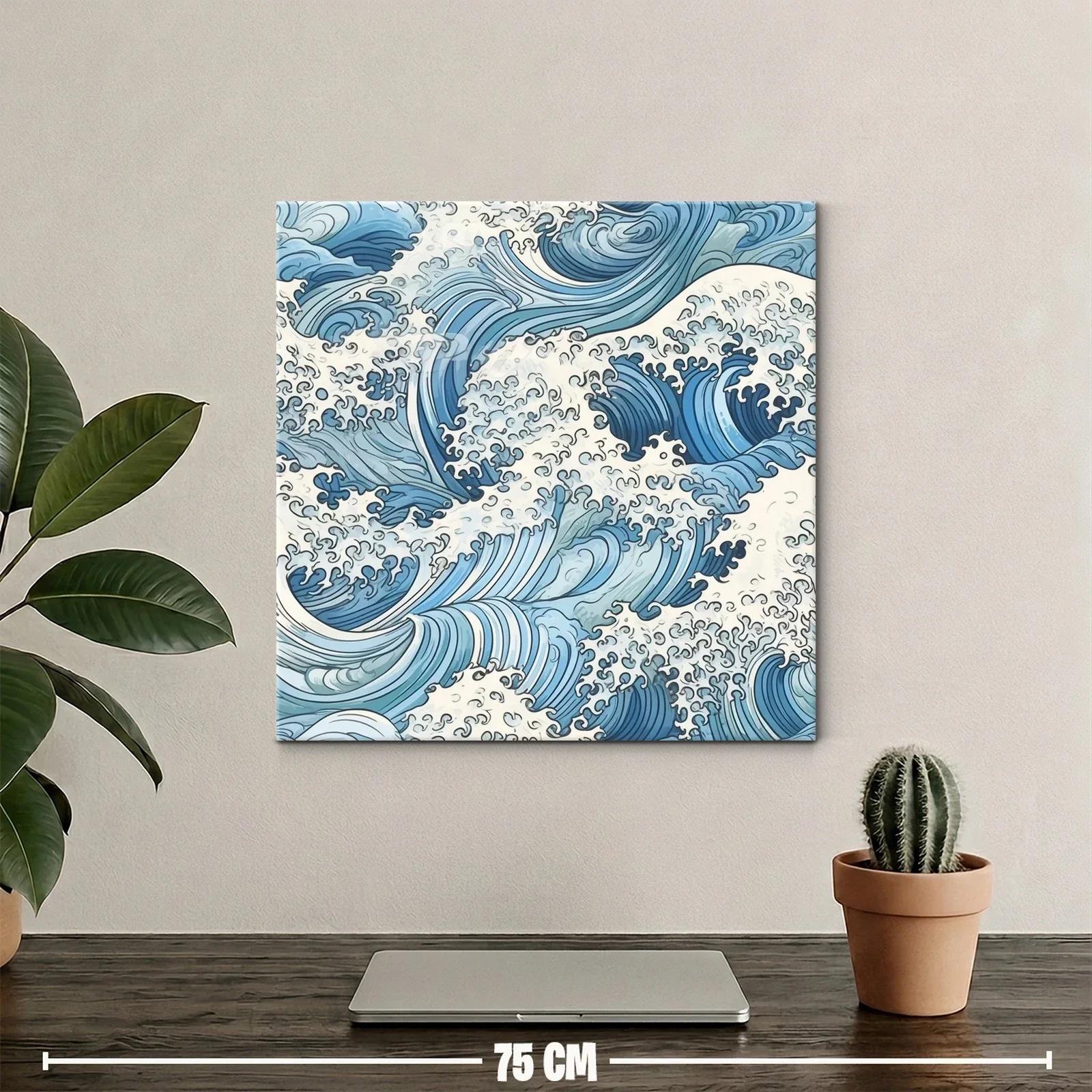 Mar en movimiento con olas estilizadas en azul y blanco — miniatura 2