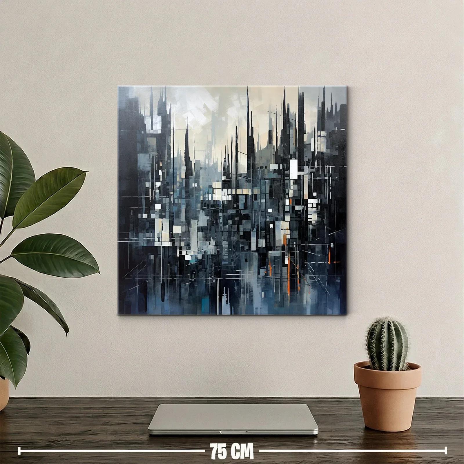 Composición abstracta urbana en tonos fríos y toques cálidos — miniatura 2