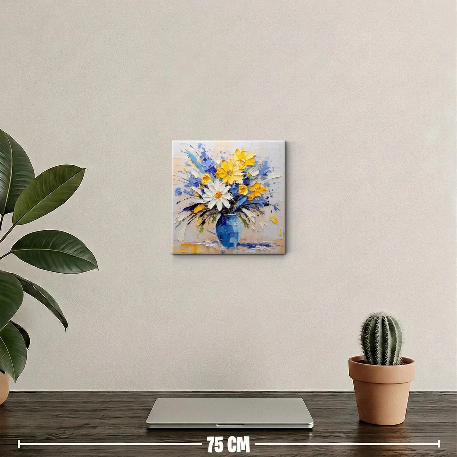 Colorido ramo floral en jarrón azul vibrante y delicado — miniatura 2