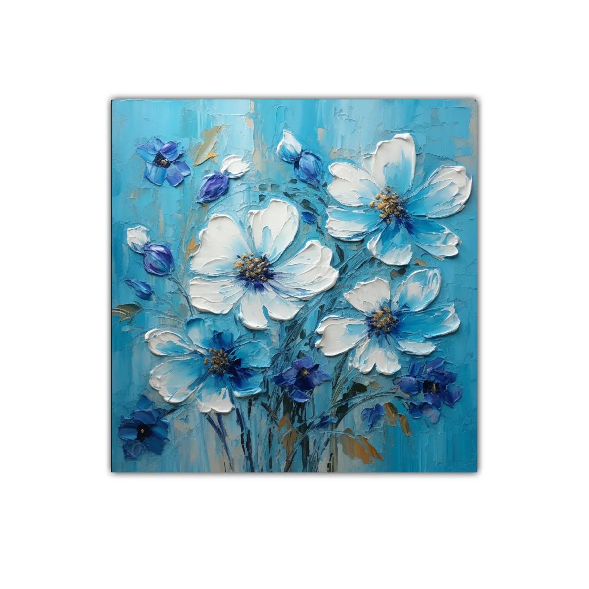 Maravilloso cuadro floral en tonos azules y blancos