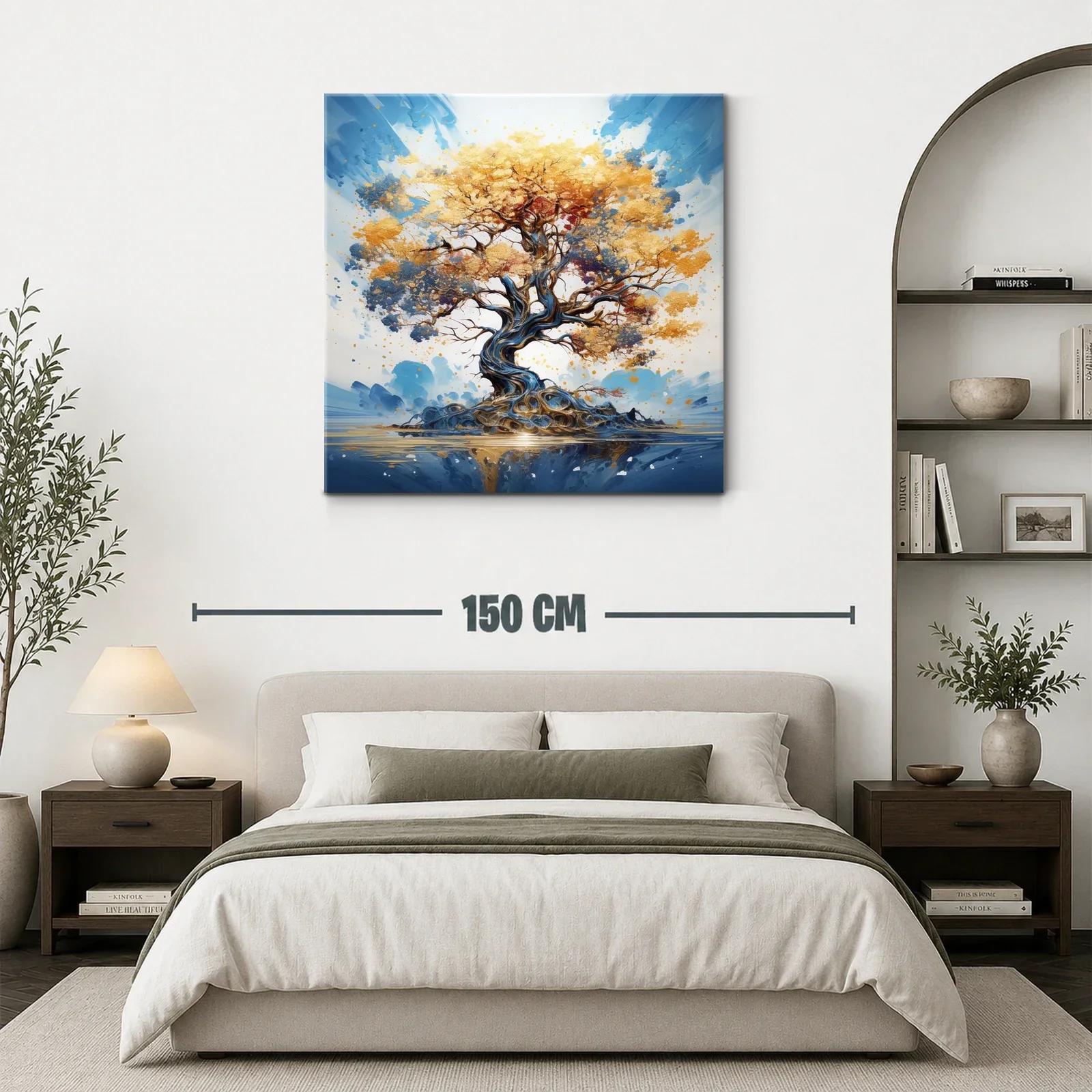Árbol dorado con ramas en espiral sobre fondo azul — miniatura 3