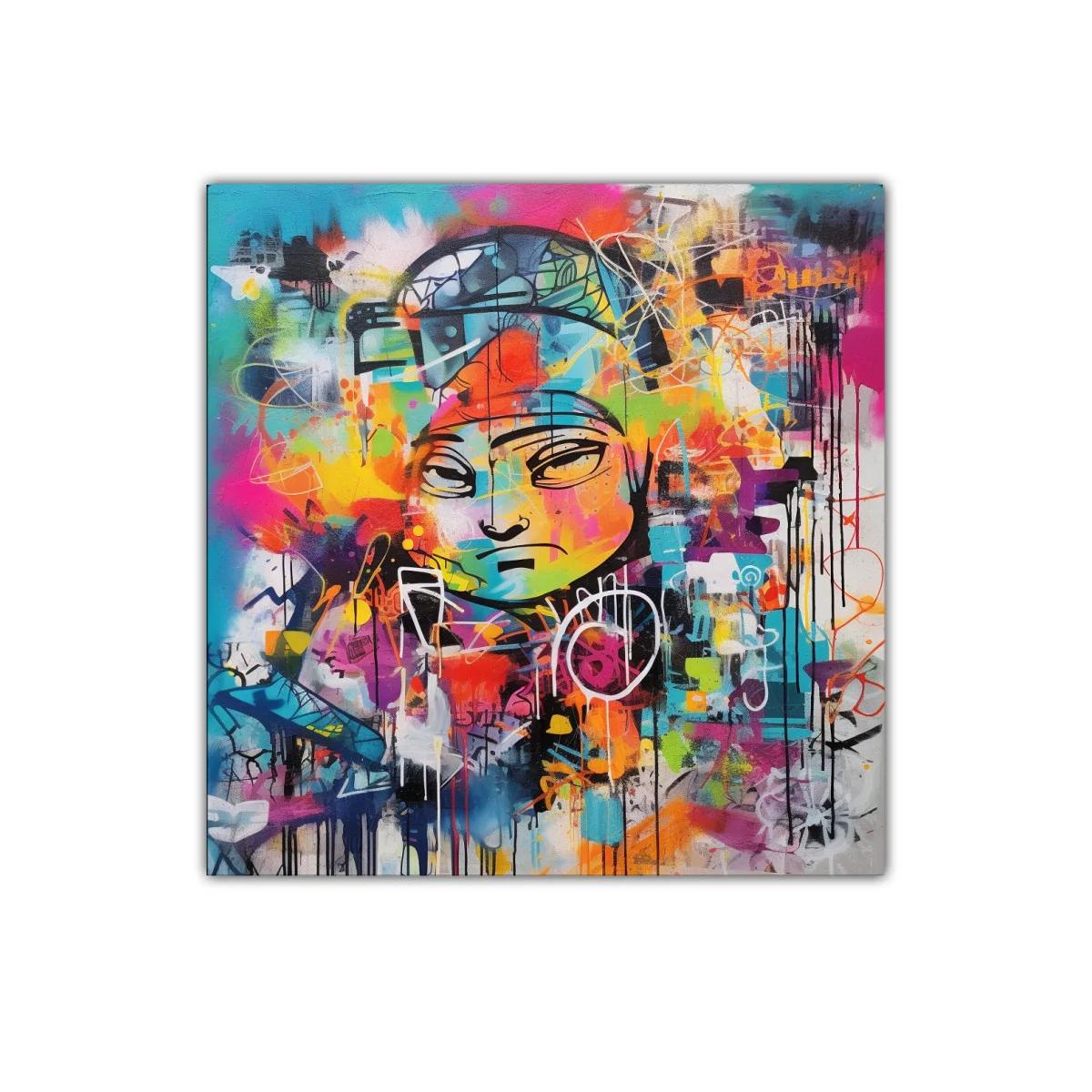 Cuadro expresivo con rostro abstracto y colores vibrantes