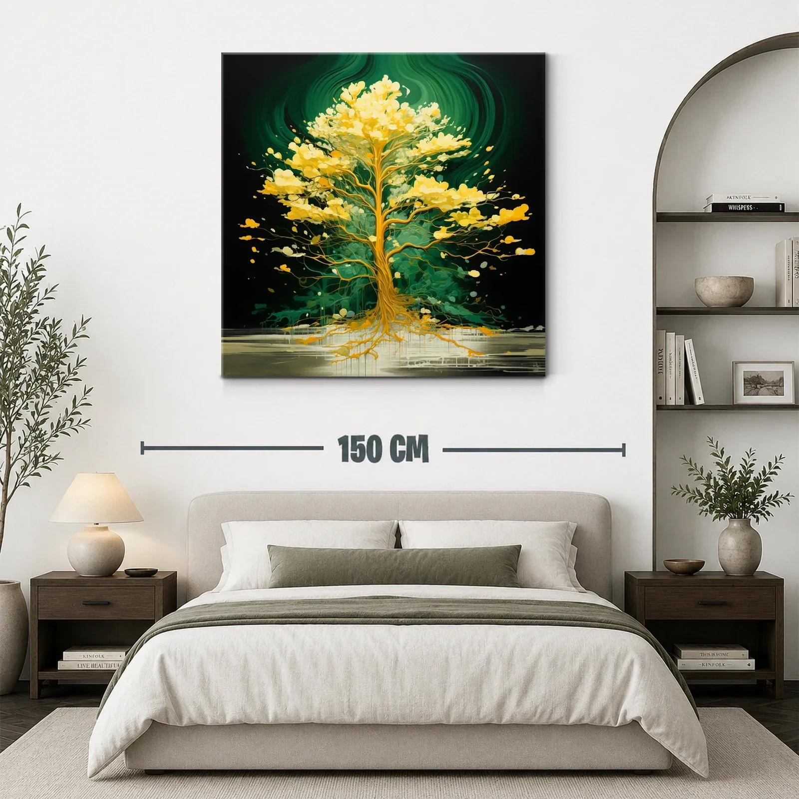 Árbol luminoso con tonos dorados sobre fondo verde oscuro — miniatura 3