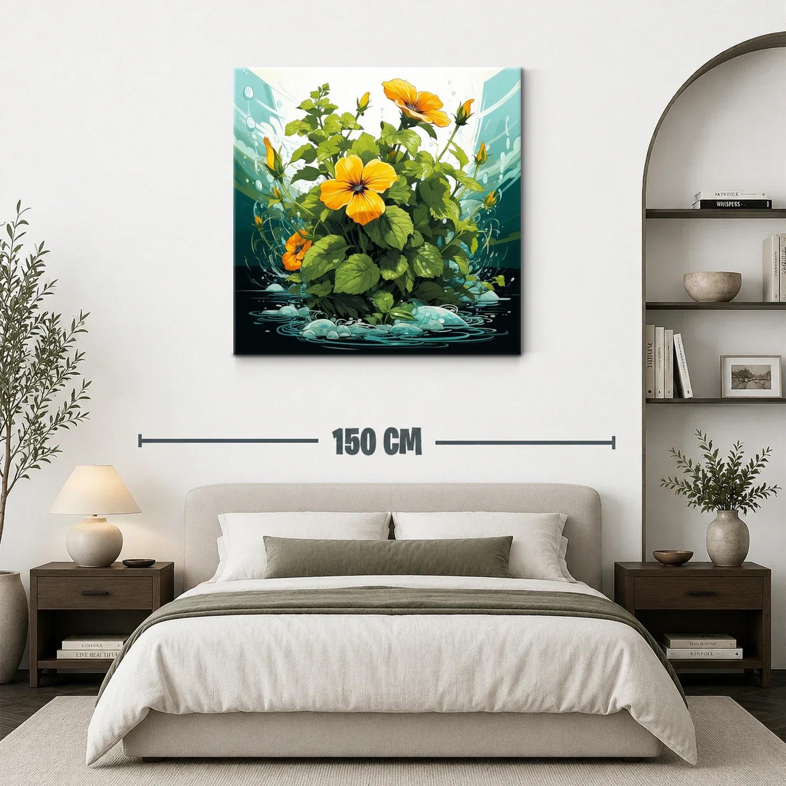 Cuadro vibrante con flores naranjas y hojas verdes — miniatura 3