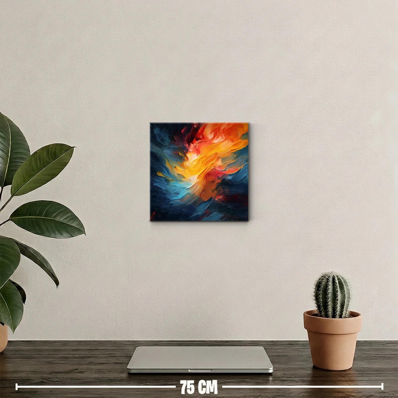 Cuadro abstracto con explosión de colores cálidos y fríos — miniatura 2