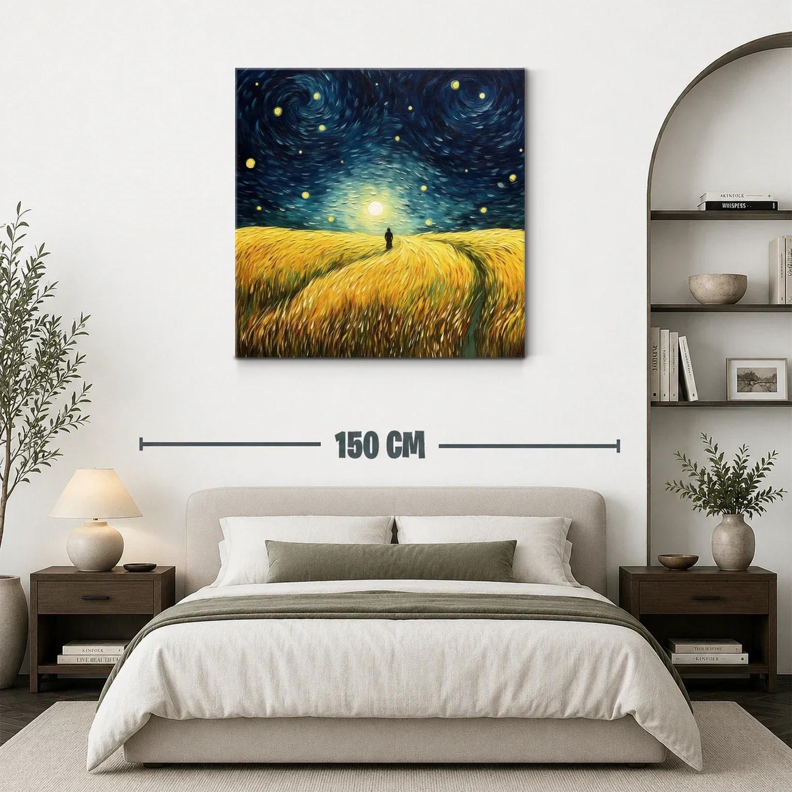 Paisaje nocturno con trigo bajo cielo estrellado — miniatura 3
