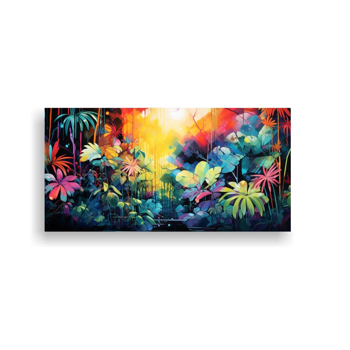 Cuadro selva tropical con flores y claro luminoso