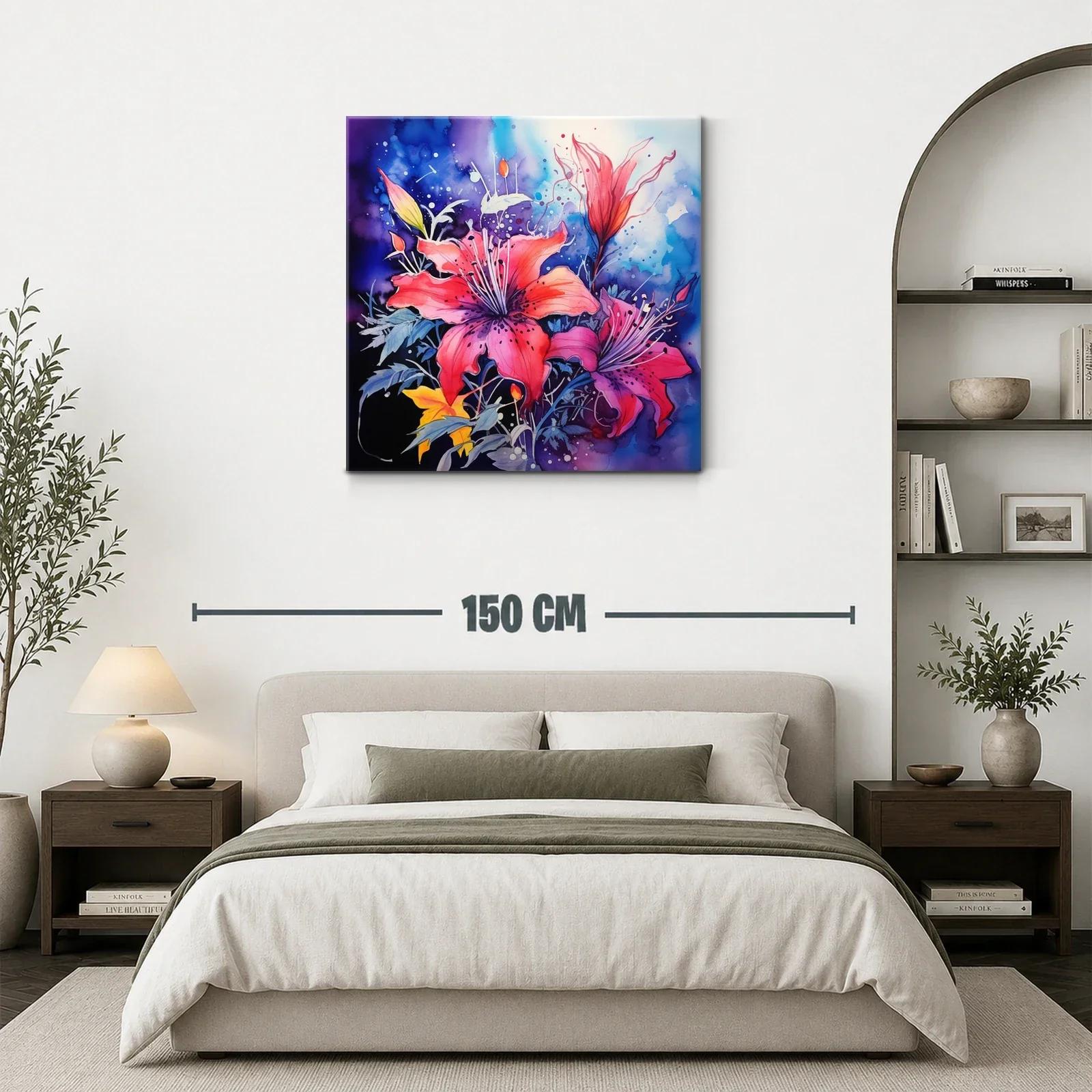 Cuadro vibrante con flores rojas y fondo azul intenso — miniatura 3