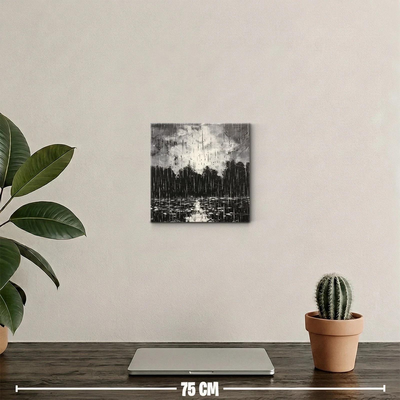 Cuadro artístico paisaje lluvioso en tonos gris y negro — miniatura 2