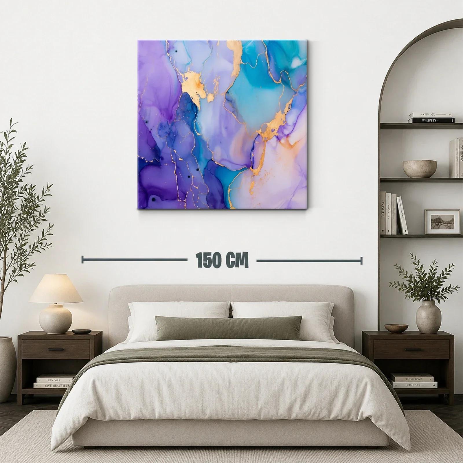 Cuadro abstracto con tonos violetas y toques dorados brillantes — miniatura 3