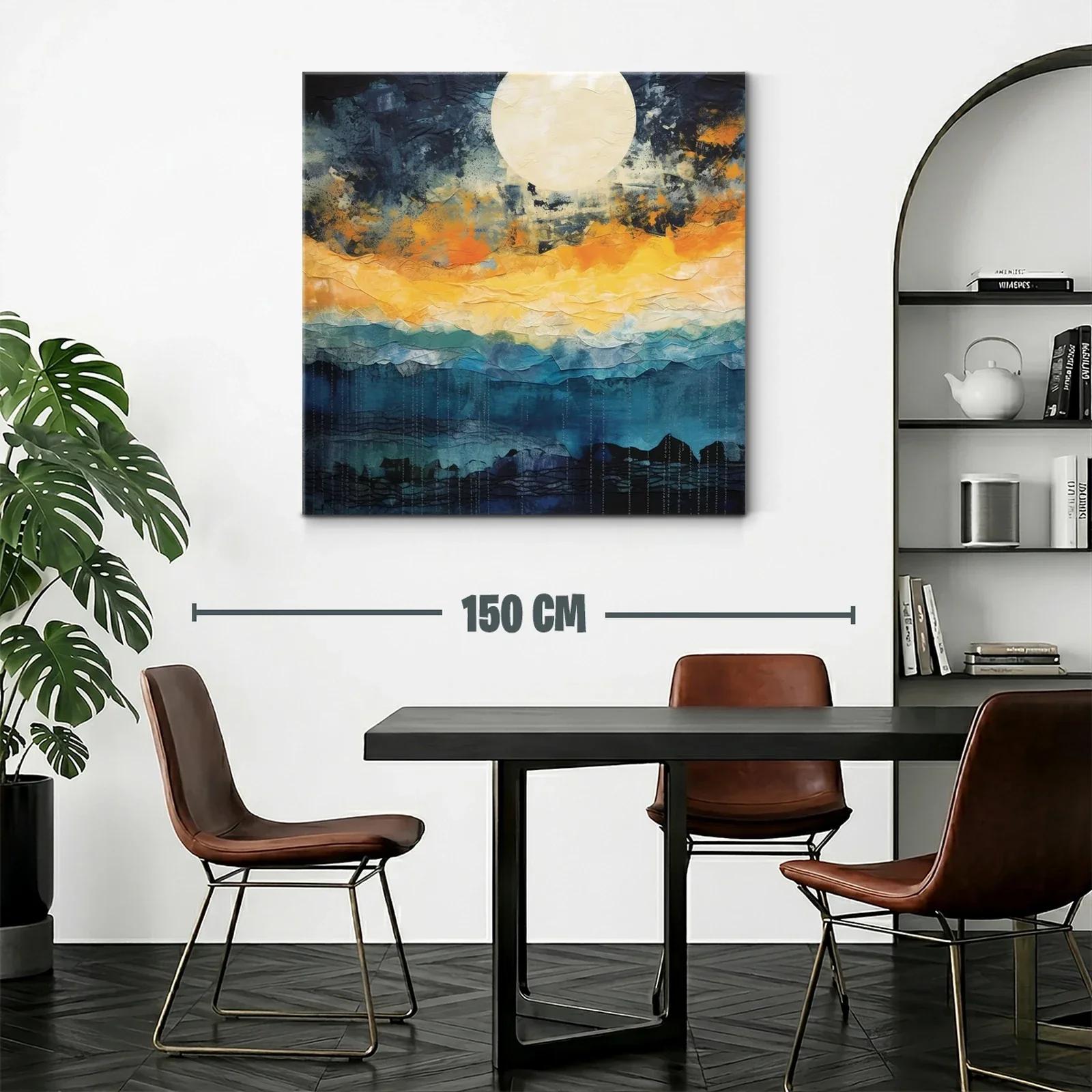 Cuadro abstracto con luna y tonos cálidos y fríos — miniatura 2