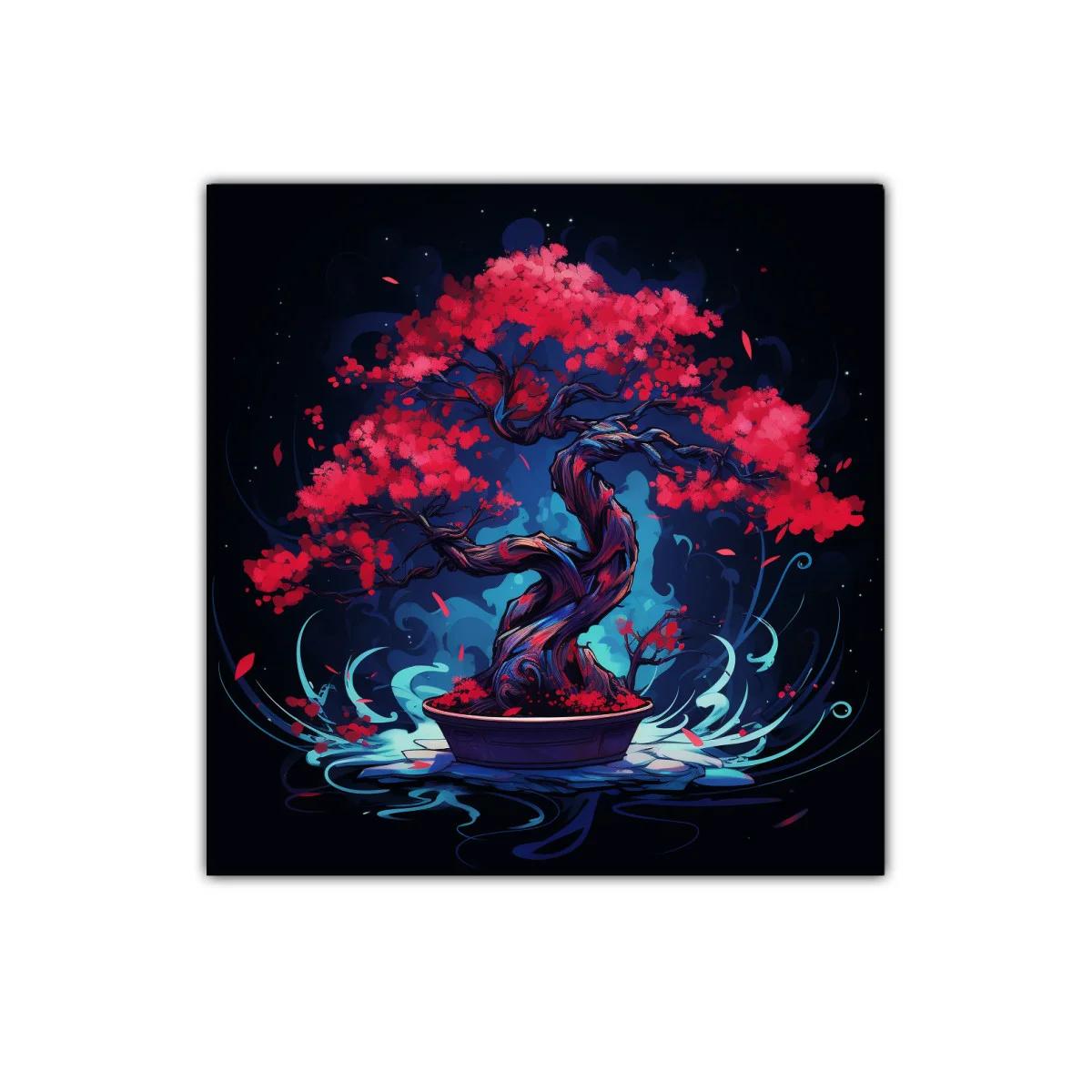 Bonsái vibrante con hojas en tonos rojos intensos — imagen principal