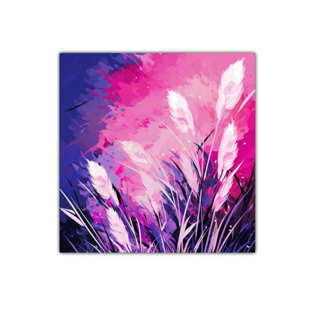 Cuadro decorativo con espigas blancas sobre fondo rosa y azul