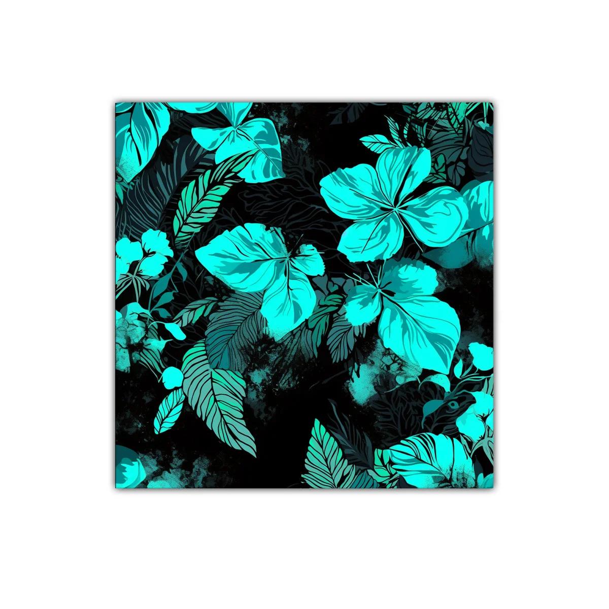 Cuadro decorativo con motivos florales en tonos turquesa y negro — imagen principal