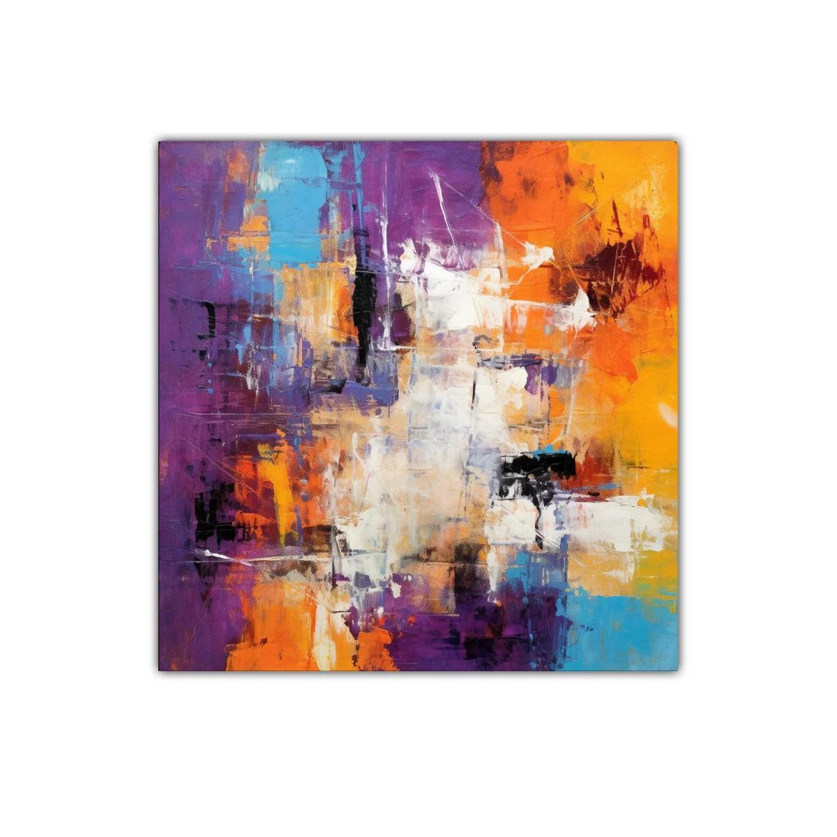 Cuadro abstracto con vibrantes tonos cálidos y fríos