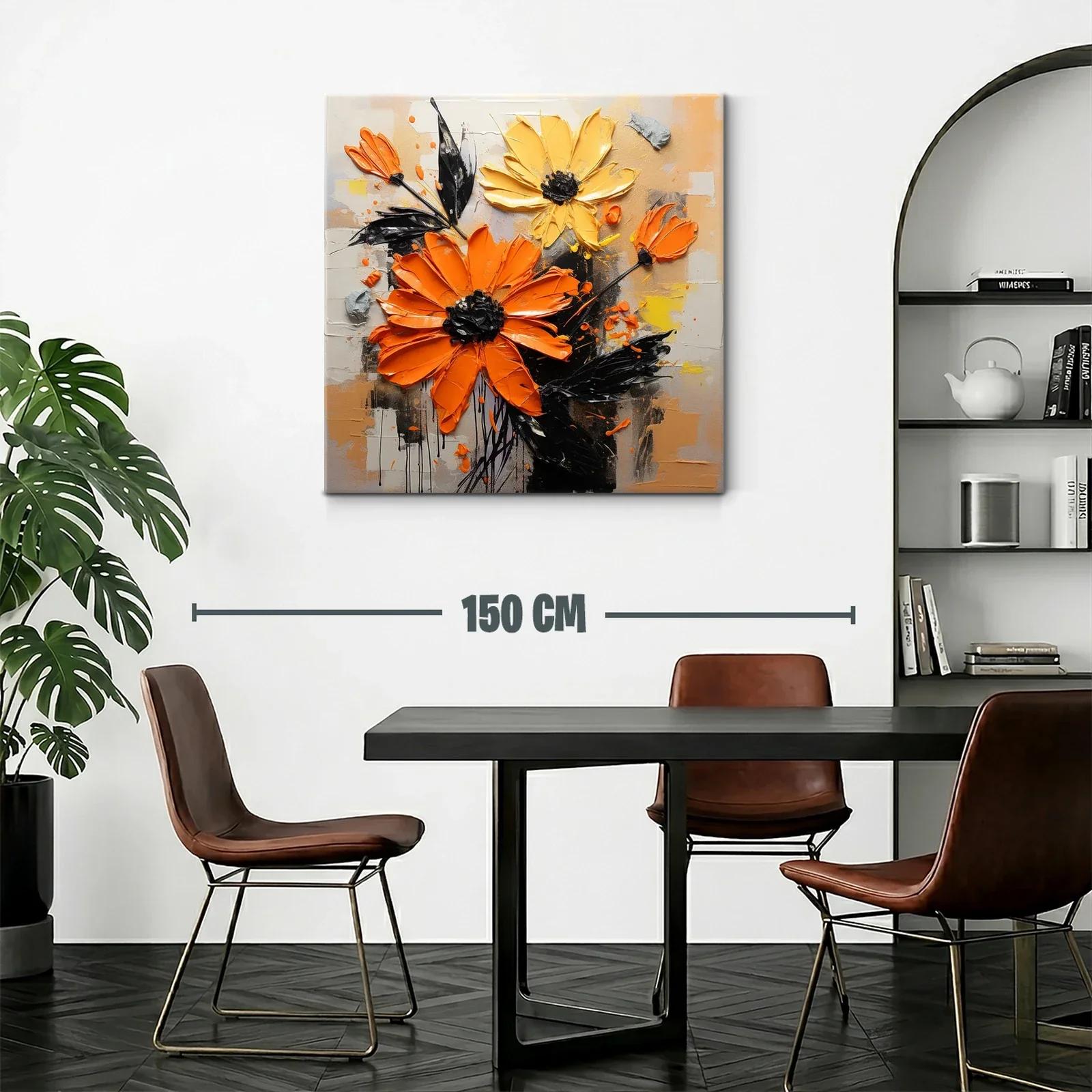 Cuadro floral en relieve con vibrantes tonos anaranjados y amarillos — miniatura 2