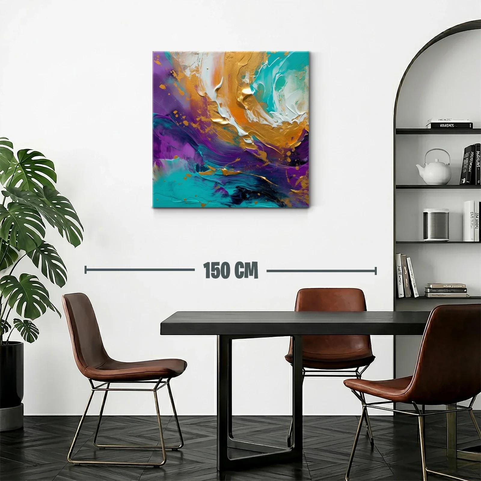 Cuadro abstracto con vibrantes tonos turquesa y dorado — miniatura 2