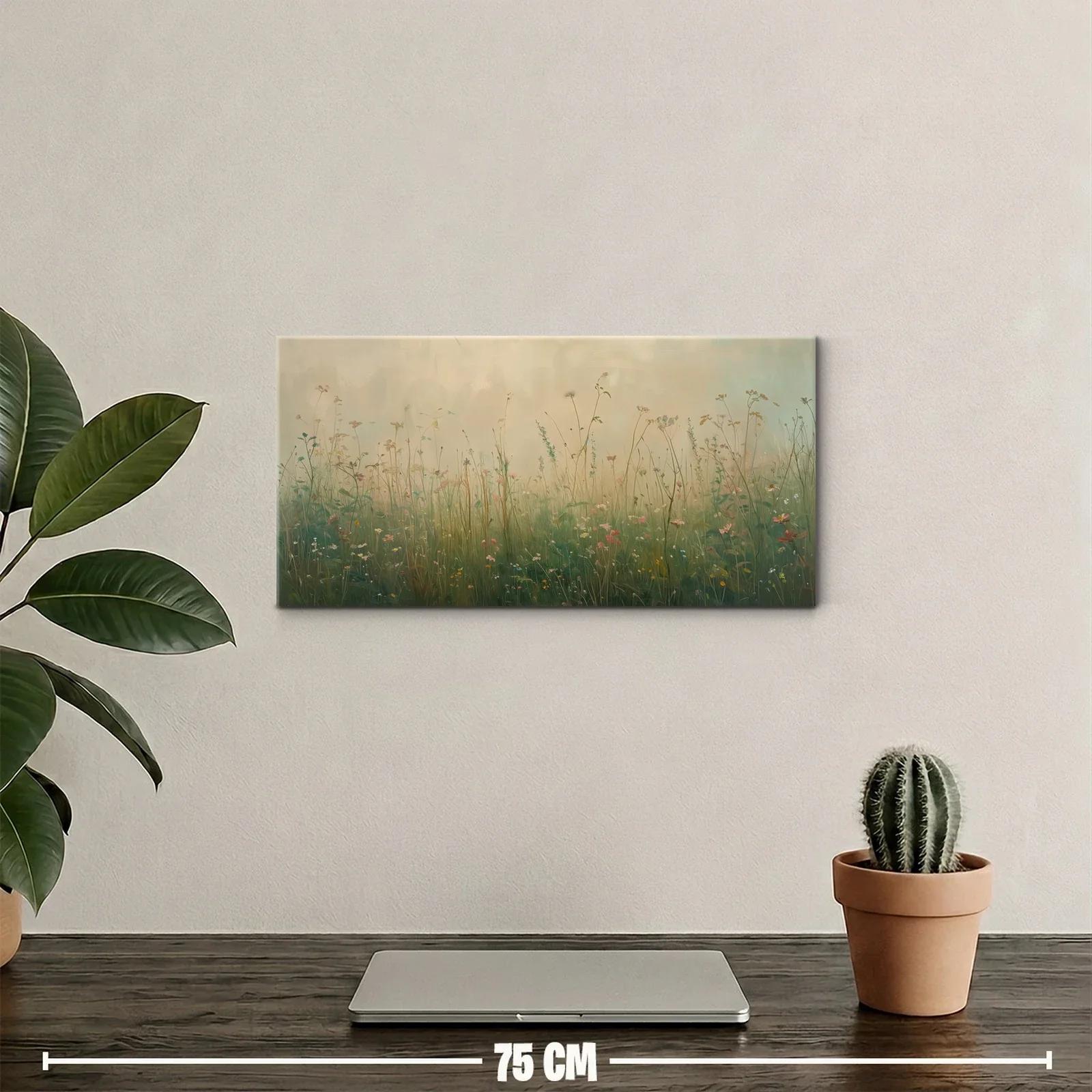 Cuadro pradera de flores silvestres con tallos altos y fondo brumoso — miniatura 2