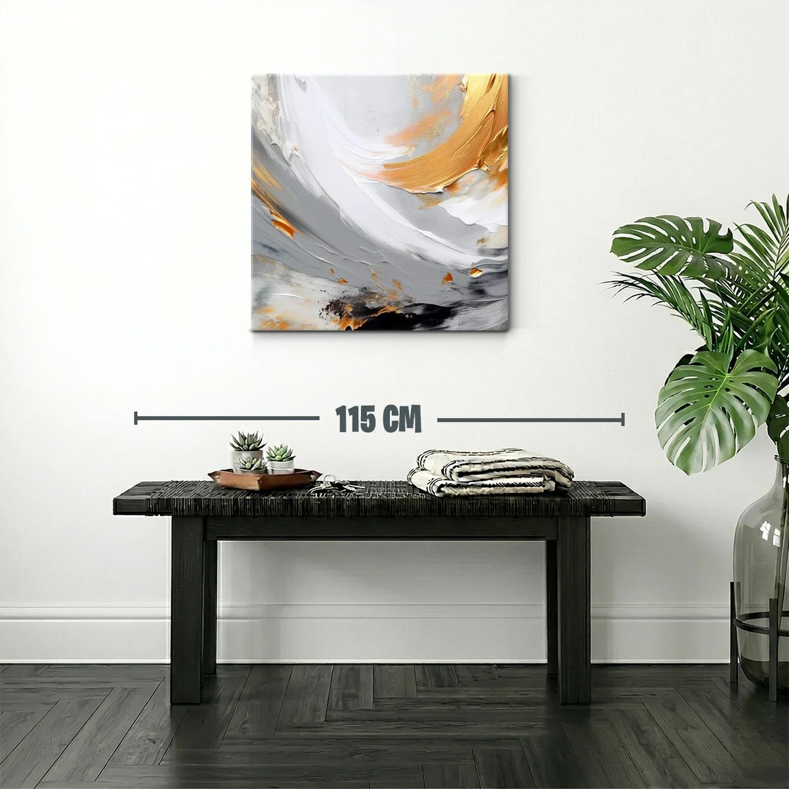 Cuadro abstracto con tonos grises y dorados elegantes — miniatura 2