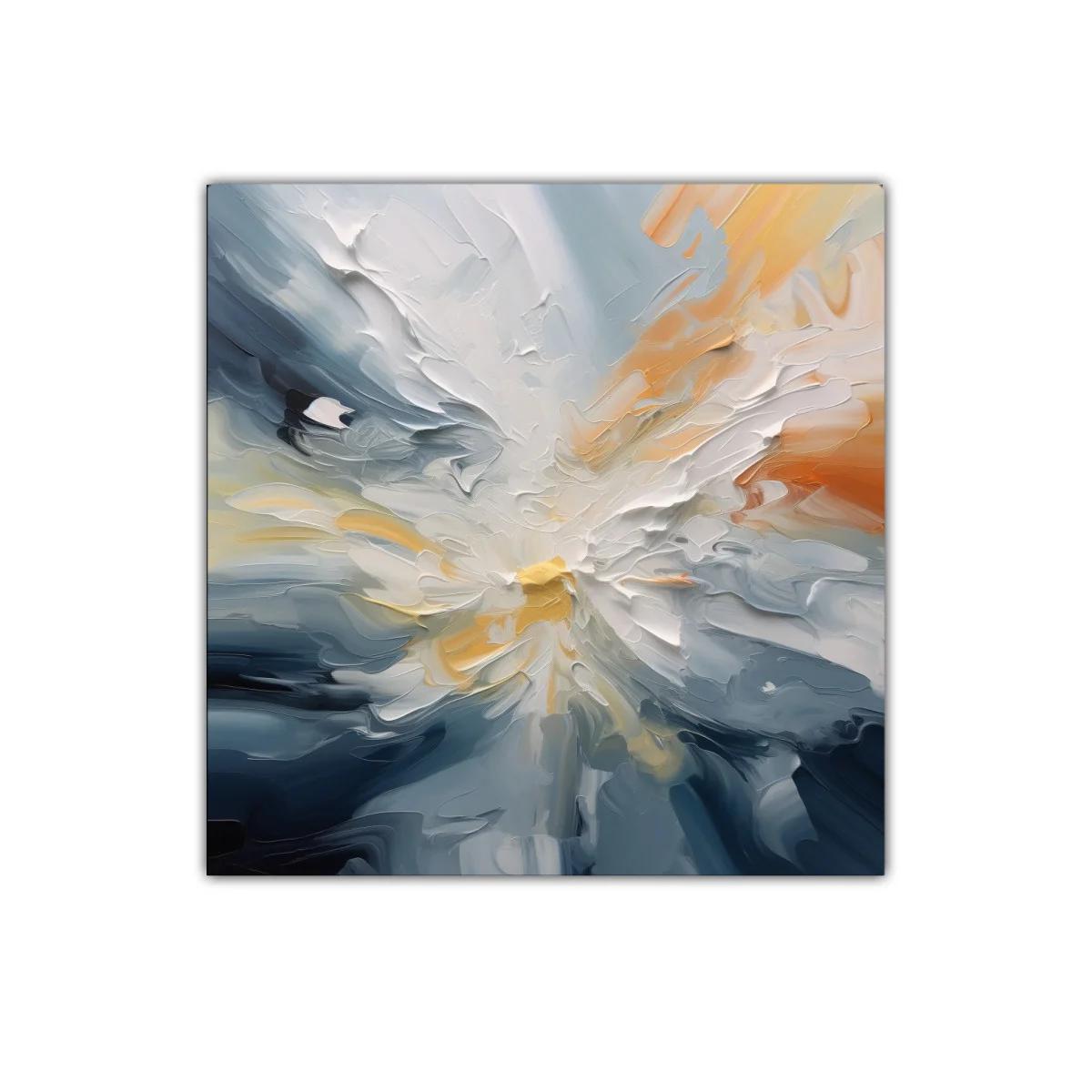 Cuadro abstracto en tonos azul, blanco y naranja para decorar