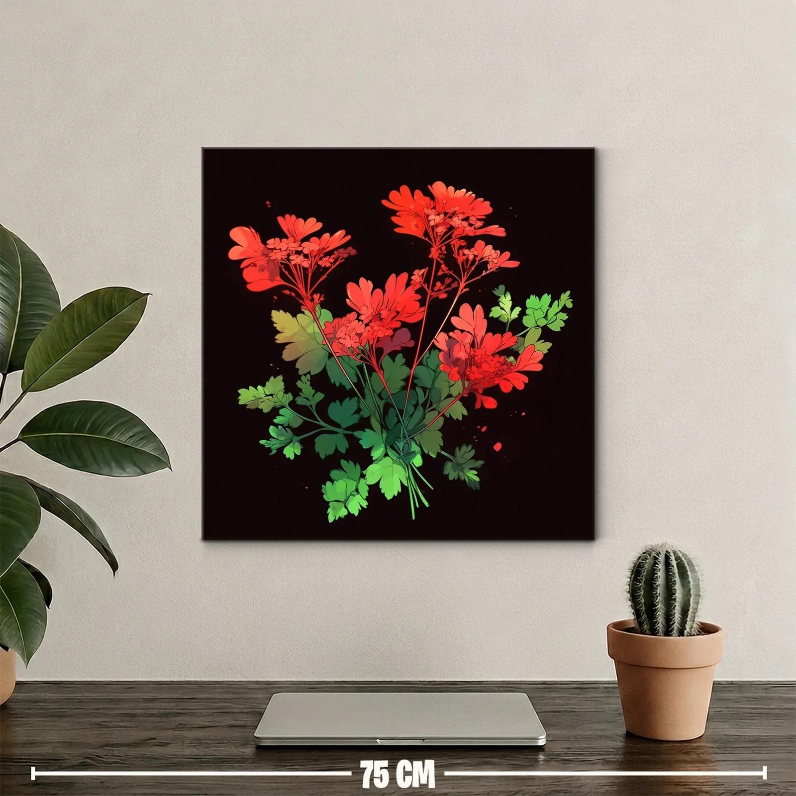 Ramo vibrante de flores rojas y hojas verdes sobre fondo oscuro — miniatura 2