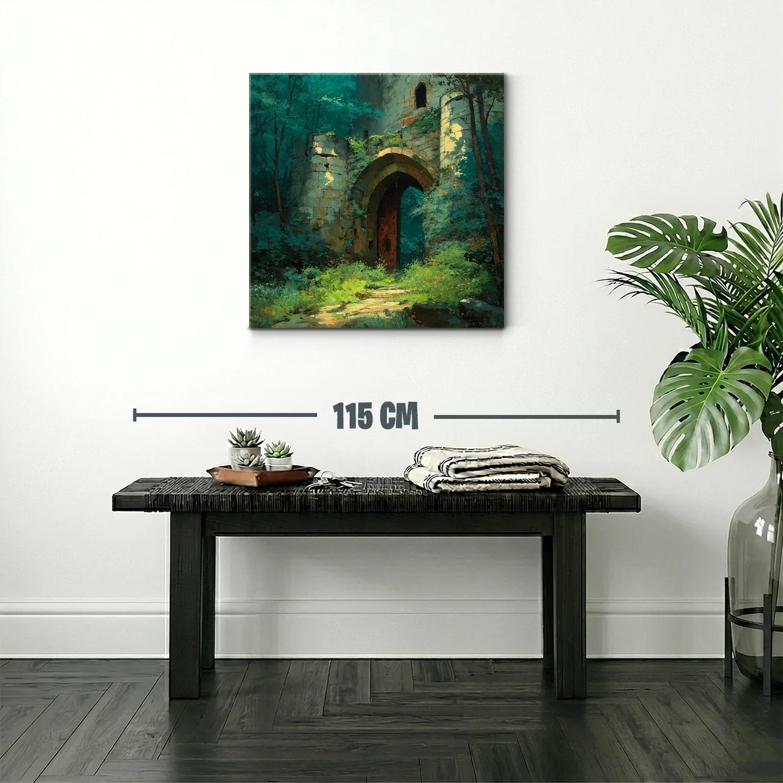 Entrada mágica de castillo entre frondoso bosque verde — miniatura 2