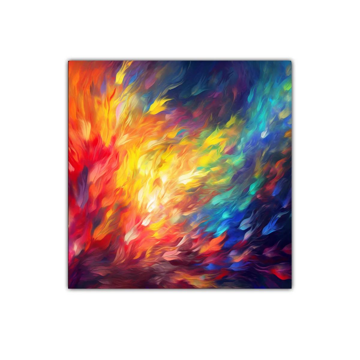 Cuadro abstracto con explosión de color vibrante y energía