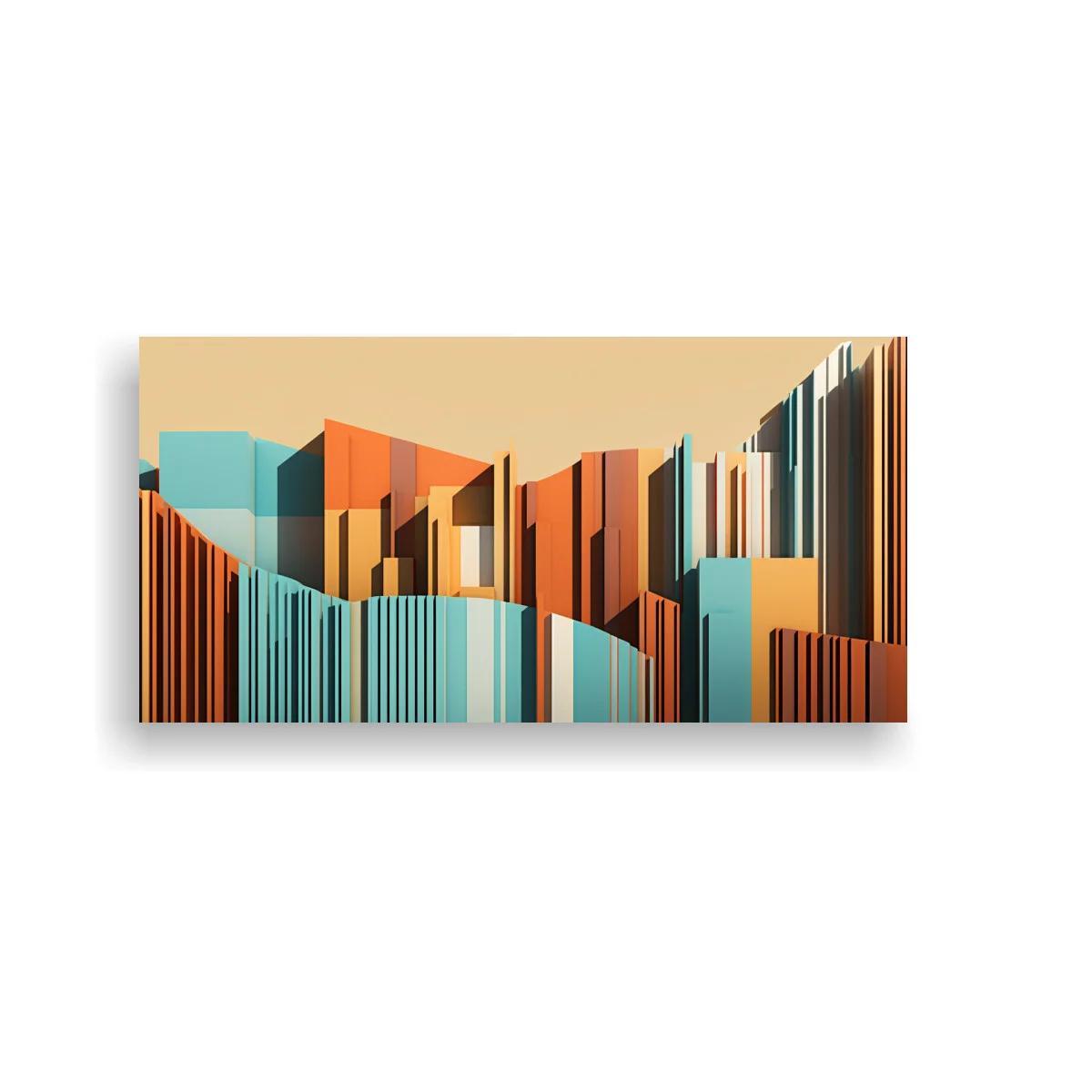 Cuadro skyline abstracto con franja de volúmenes verticales